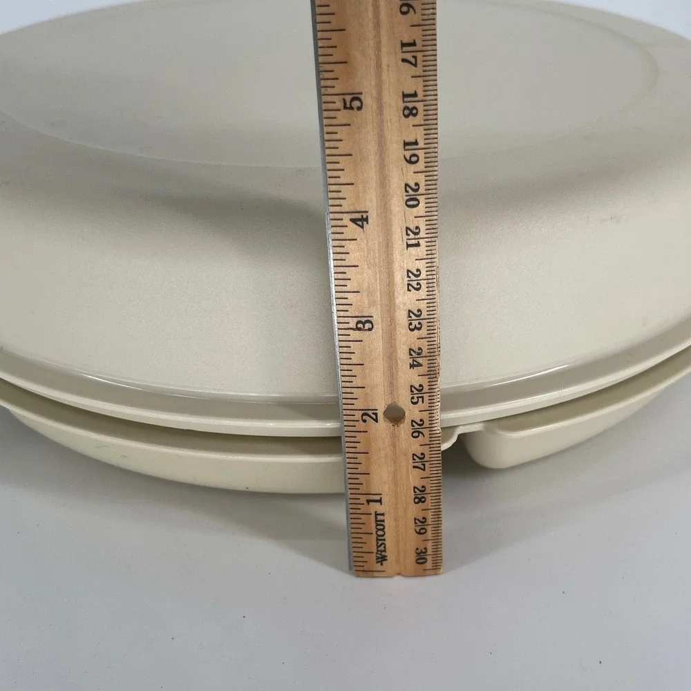 Tupperware Serving Tray Veggie Dip Platter with Lid Beige Vintage‎ Large Good